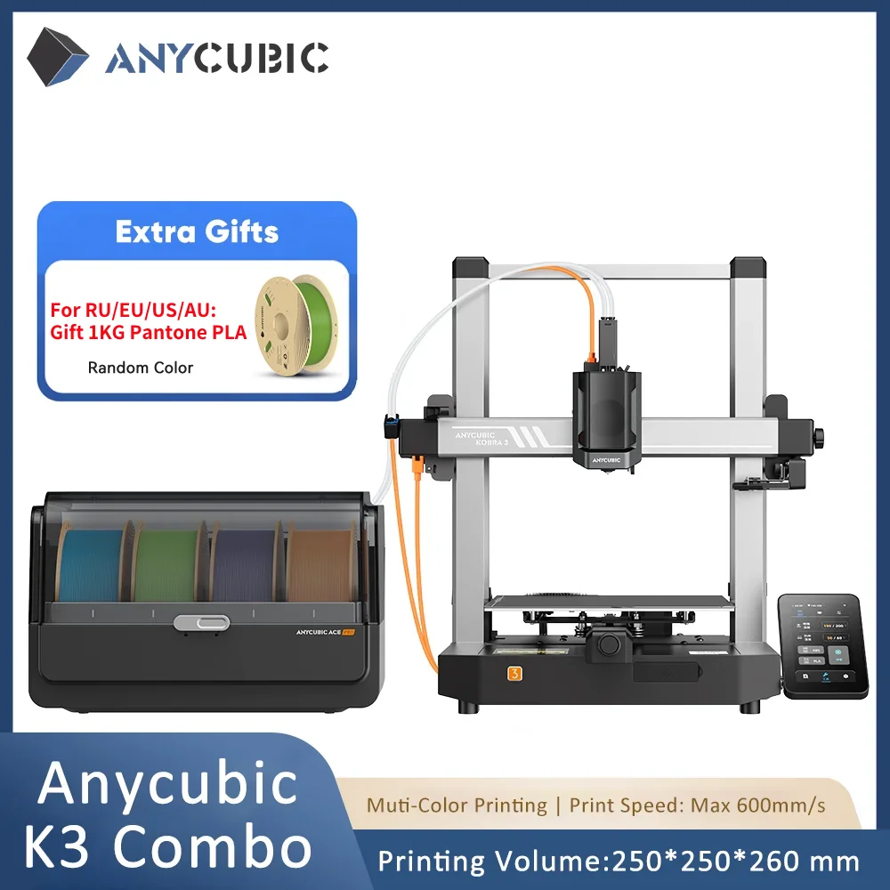 ANYCUBIC Kobra 3 Combo Многоцветный 3D-принтер FDM Dries While it Prints в размерах от 4 до 8 цветов Быстрая печать с макс. 600 мм/с