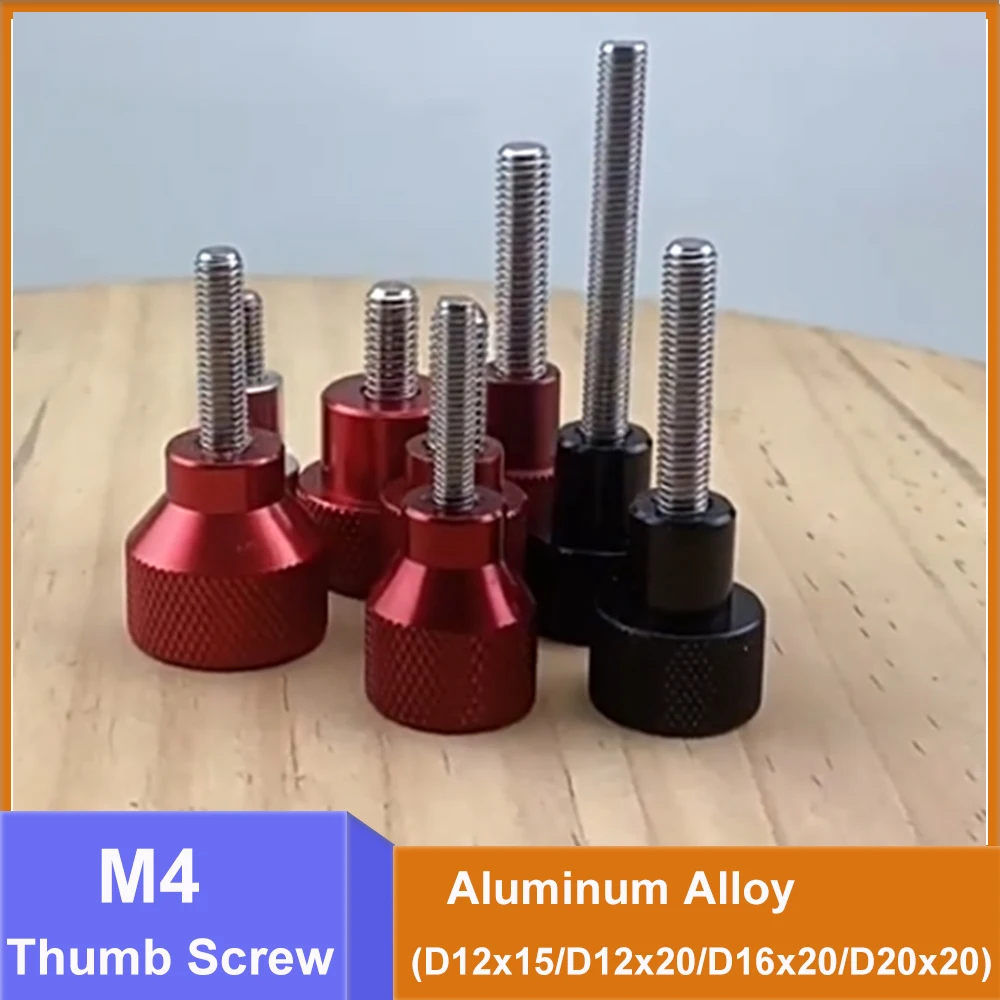 1pcs Aluminum Alloy Thumb Screw M4 (D12x15/D12x20/D16x20/D20x20) High Head Knurled Hand Grip Knob Step Bolt Screws Length 8-60mm