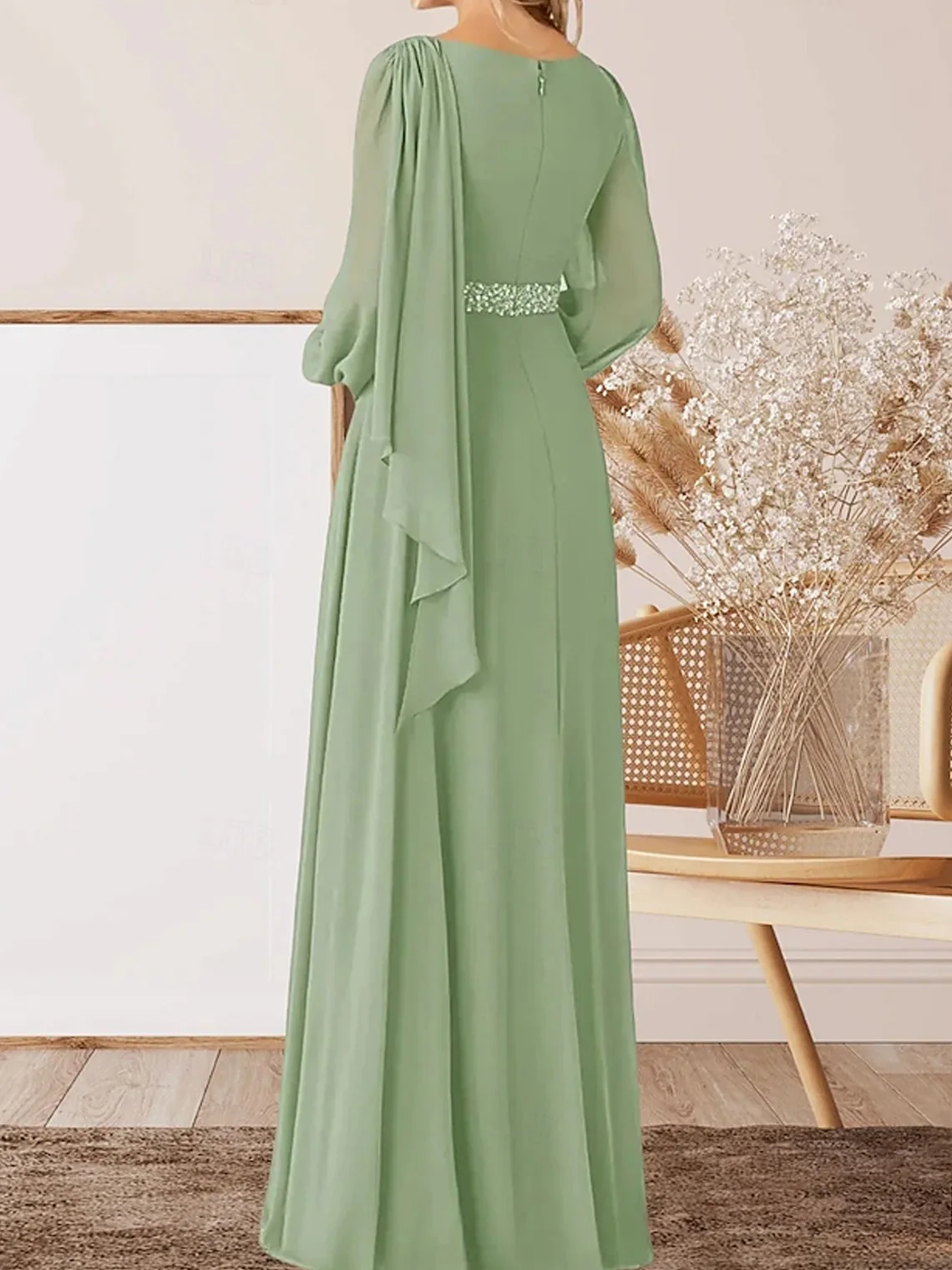 Elegant A-Line Chiffon Dress Jewel Neck Floor Length Long Sleeves Beading Mother the Bride Gown 2025 free customized