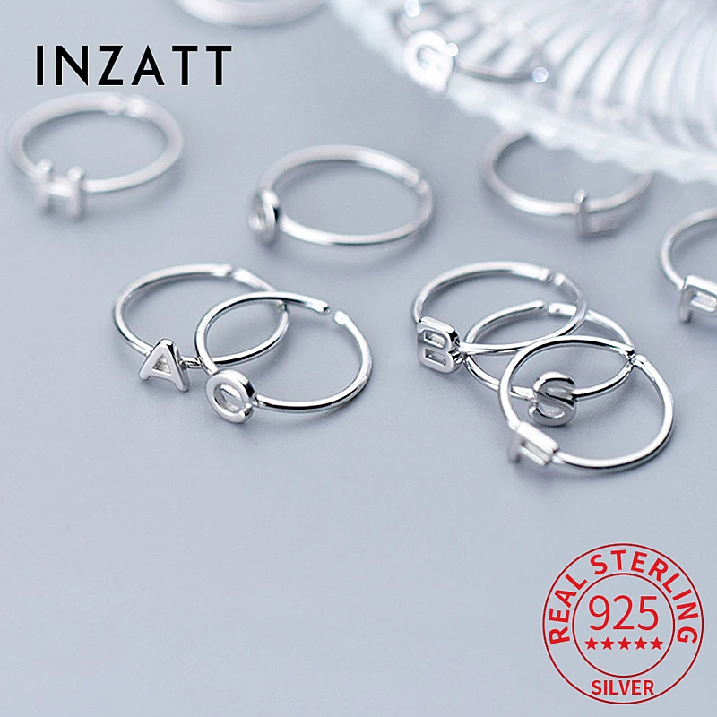 

INZATT Real 925 Sterling Silver 26 Letter Adjustable Customized Ring For Women 2024 Trendy Fine Jewelry Charms Accessories