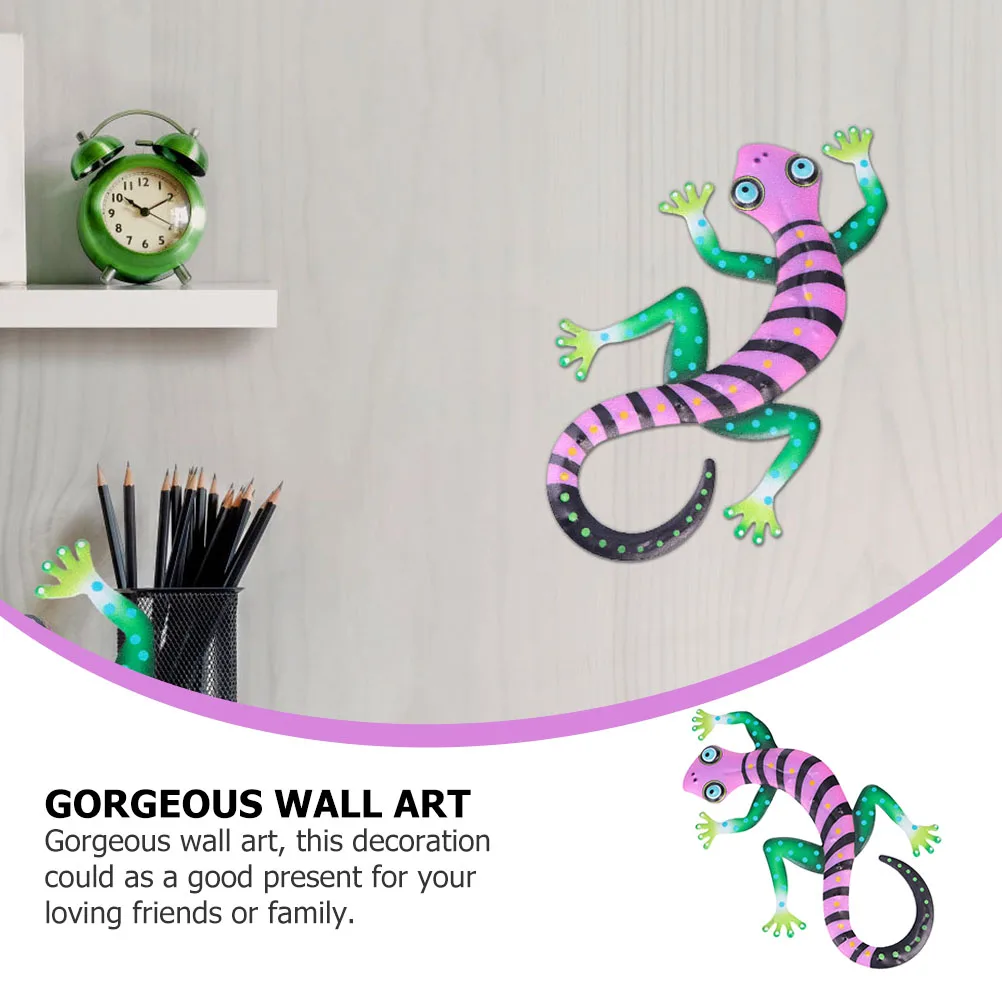 Eisen Wandbehang Gecko Skulptur 3D Metall Dekor Schmiedeeisen Eidechse Ornament Hausgarten Veranda Tür Fenster Leicht Bunt
