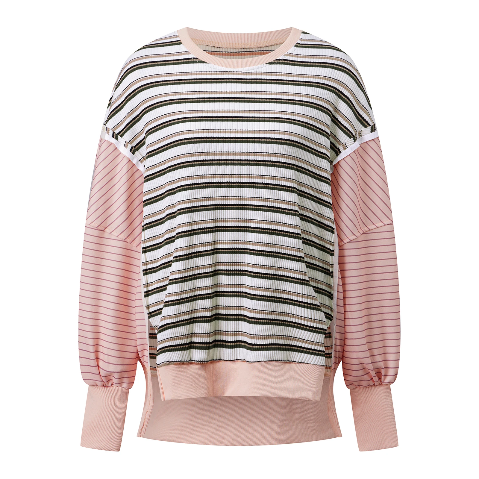 

Женские свитшоты с круглым вырезом, лоскутные, с длинными рукавами, в полоску, контрастных цветов, пуловеры, уличная одежда, топы