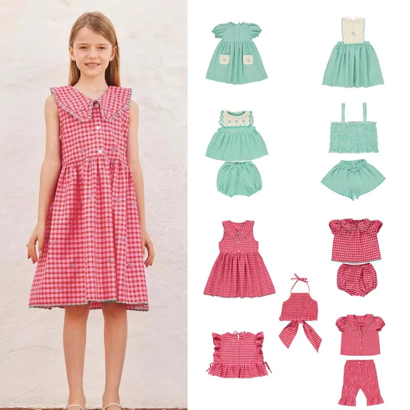 Pre-sale(ship March) 2025 BEO SUMMER Grid Dress Girl Printed Shirts & Shorts Suit Toddler Girls Clothes Birthday Party Dress