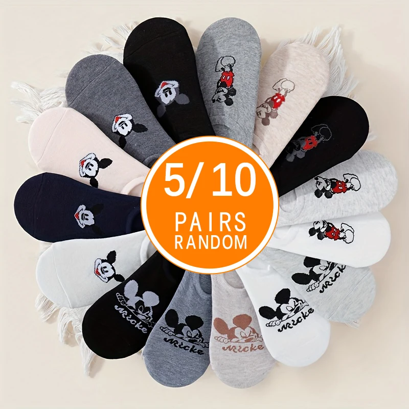 

5/10 Double Spring/Summer Neutral Fashion Disney Cute Anime Cartoon Mickey Mouse Multi functional Leisure Breathable Boat Socks