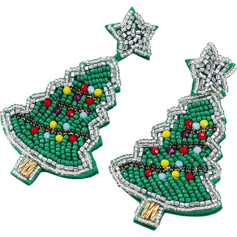 

Christmas Tree Earrings Beaded Novelty for Women Holiday Funny Sparkly Dangle Seasonal Themed Jewelry