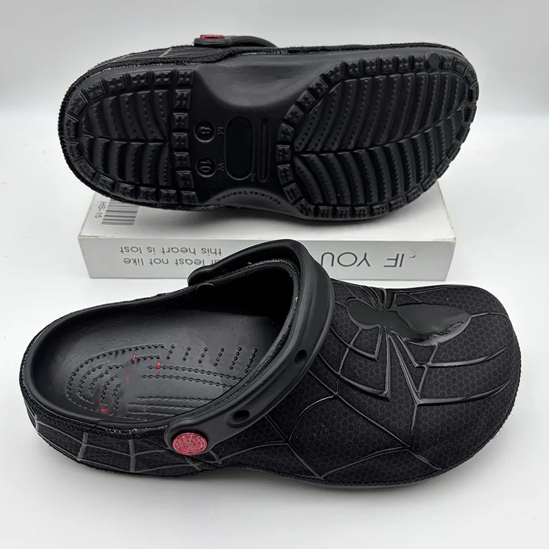 Modische schwarze Clogs-Sandalen mit Spinnennetz-Textur, rutschfest, lässige Slipper, leichte Outdoor-Strand-Gartenschuhe