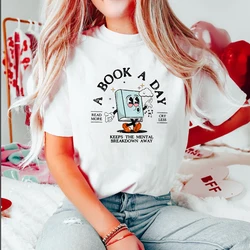 Bookish Mental Health Tshirt Book A Day Retro Shirts Read More Book Lover Shirt Romance Reader Book Addict Romantasy Bibliophile