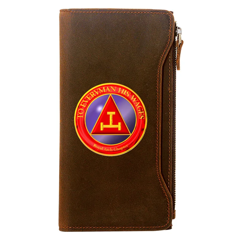 

Masonic Triangle Royal Arch Chapter Printing Long Wallets Zipper Large Capacity Genuine Leather Male Purse Clutch Bag BI1482