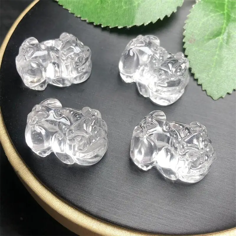 4PCS Natural Clear Quartz Pixiu Carving Healing Crystal Stone Reiki DIY Jewelry Accessories  Holiday Gift 24MM