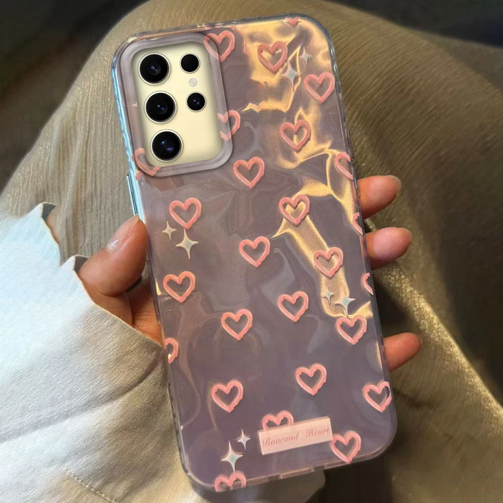 Rosa Herz Liebe Frauen Mädchen Muster Telefon Fall für Samsung Galaxy S24 S22 S23 S25 Rand S21 Plus S20 FE Ultra Shell Zurück Abdeckung