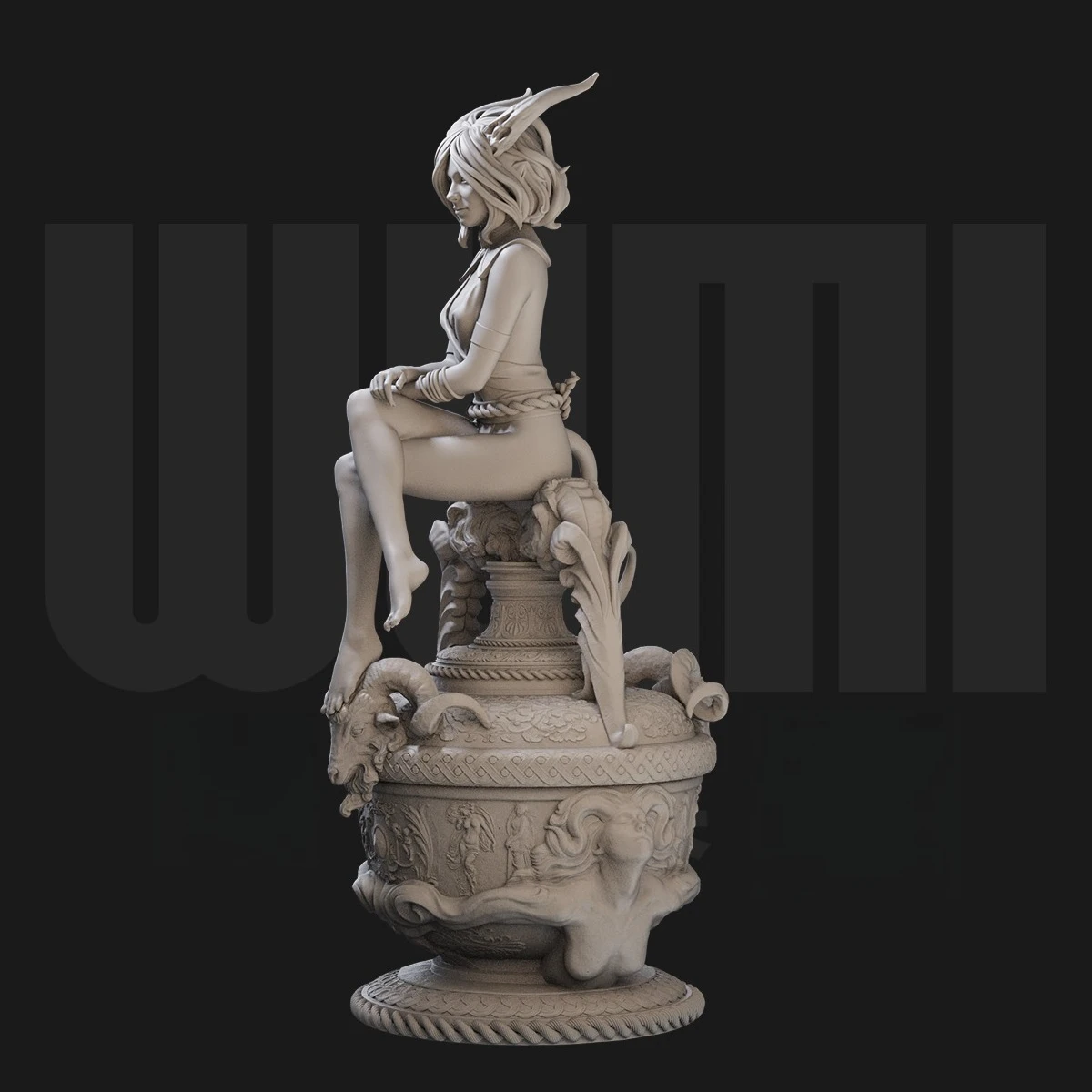 Horns Magical Female Warrior Quiyana High-precision Hand-made White Film Component Model 3D Printed DIY Coloring Figurines