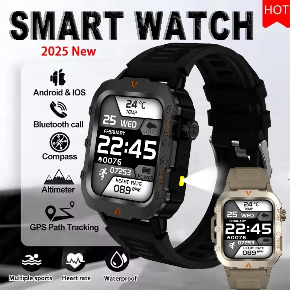 

Outdoors Smart Watch New Men Multi-sport Mode Fitness Watch 1.73Inch Monitoring Heart Rate Pressure Oxygen Flashlight SamrtWatch