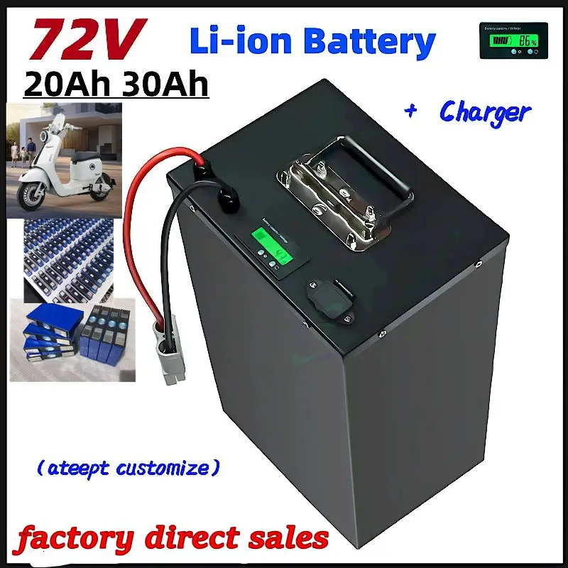 

Литий-ионная аккумуляторная батарея 72 В 20 Ач/30 Ач с Bluetooth BMS 20S для электрического мотоцикла, трехколесного велосипеда 2000 Вт, двухколесного электромобиля