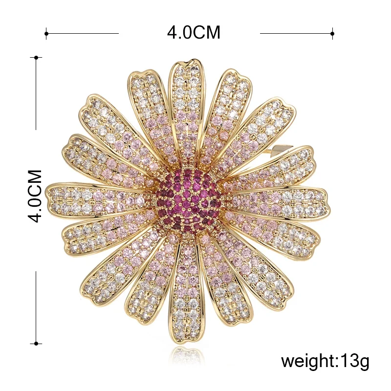 Blucome Exquisite Quality Crystal Copper Brooch Flower Brooch Cubic Zirconia Pin for Women Derss Hijab Pin Accessories Jewelry