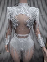 Gold Silver Sequins Tassel Elastic Bodysuit Sex)Pole Latin Dance Stage Wear Nightclub  DJSinger Dancer Performance Costume  Q025 - Image 2