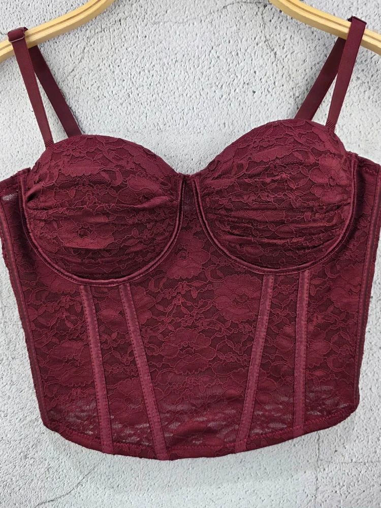 

SsTss сексуальные полые кружевные майки с цветочным принтом женские регулируемые бретели без рукавов облегающий укороченный топ на бретелях однотонный корсет с косточками бюстье