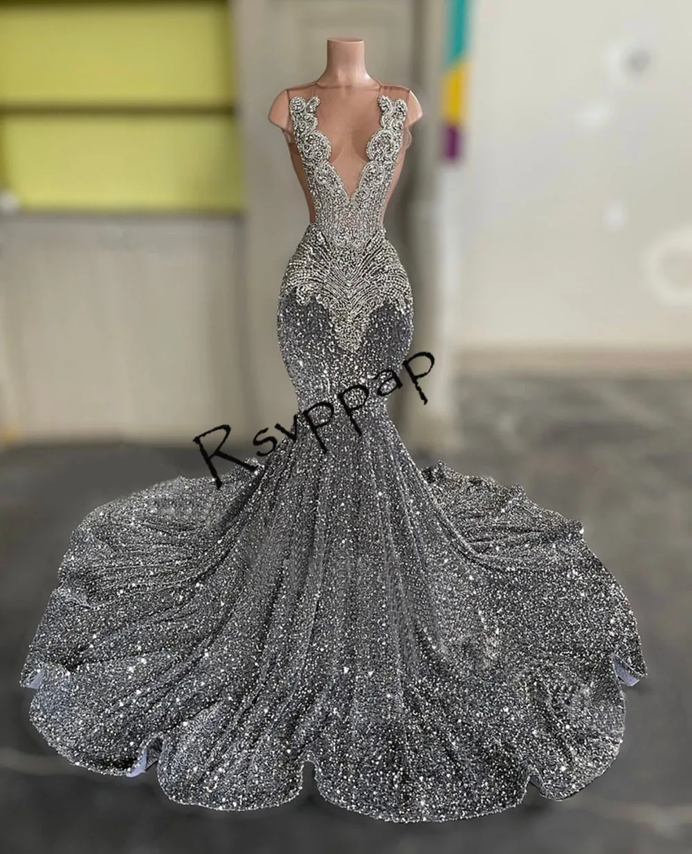 African Black Girl Prom Vestidos, Prata Sereia Vestidos, Real Picture, Sparkly Frisado Diamantes Lantejoula, Longo Vestidos De Festa, 2024