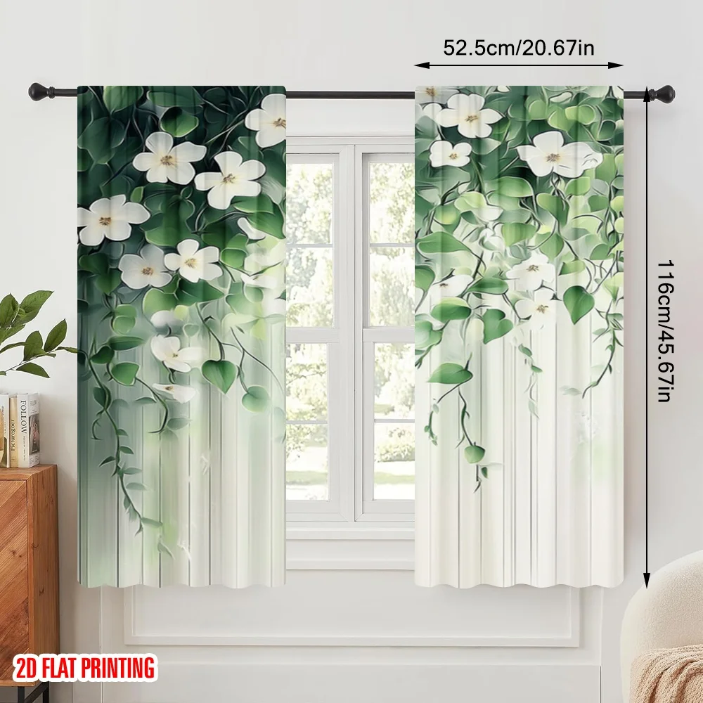 2pcs,2D plane printing Curtain Fabric Blossom Cascade Versatile Polyester (without rod) Home Decor Use for Bedroom, Living Room,