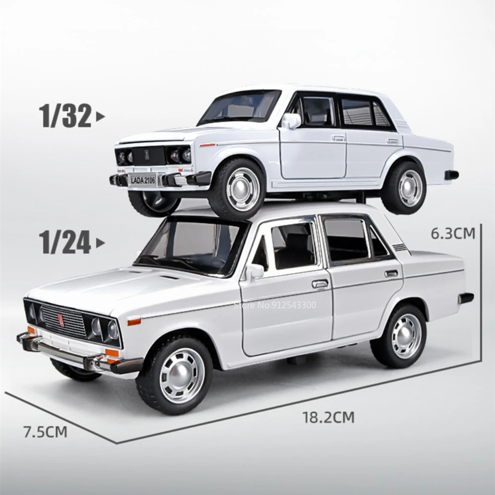 1/24 Scale LADA Toy Car Model Alloy Diecast 6 Doors Opened Pull Back Sound Light Scale Model Car Toys for Boys Collectible Gifts