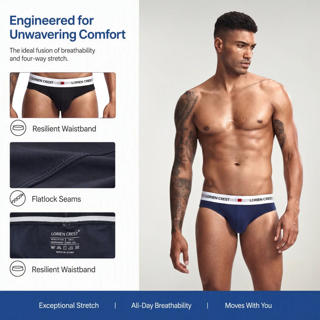 Men's 3-Pack Low-Rise Pure Cotton Briefs – Elastic Waist, Loose & Breathable, Sexy Summer Underwear for Men