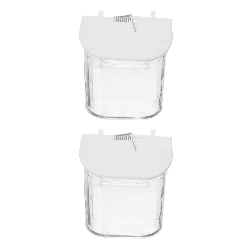 

2Pcs ABS Bird Cage Food Dish Secure Spring Mount Spill Resistant Feeding Box for Parrots Cockatiels Finches Multi Use Bird