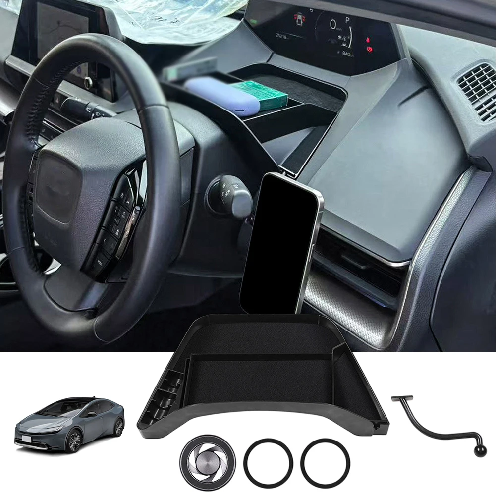 

2023, лоток для хранения аксессуаров Prius на приборной панели с магнитным держателем для телефона, черный АБС-пластик, простые в использовании, высококачественные инструменты