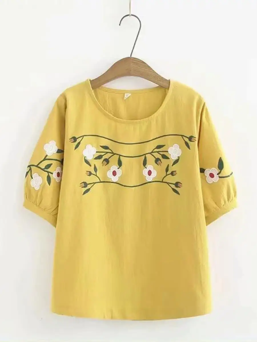 novo-estilo-de-verao-camiseta-feminina-de-algodao-e-linho-bordada-retro-artistica-de-manga-curta-modelo-solto-alta-qualida