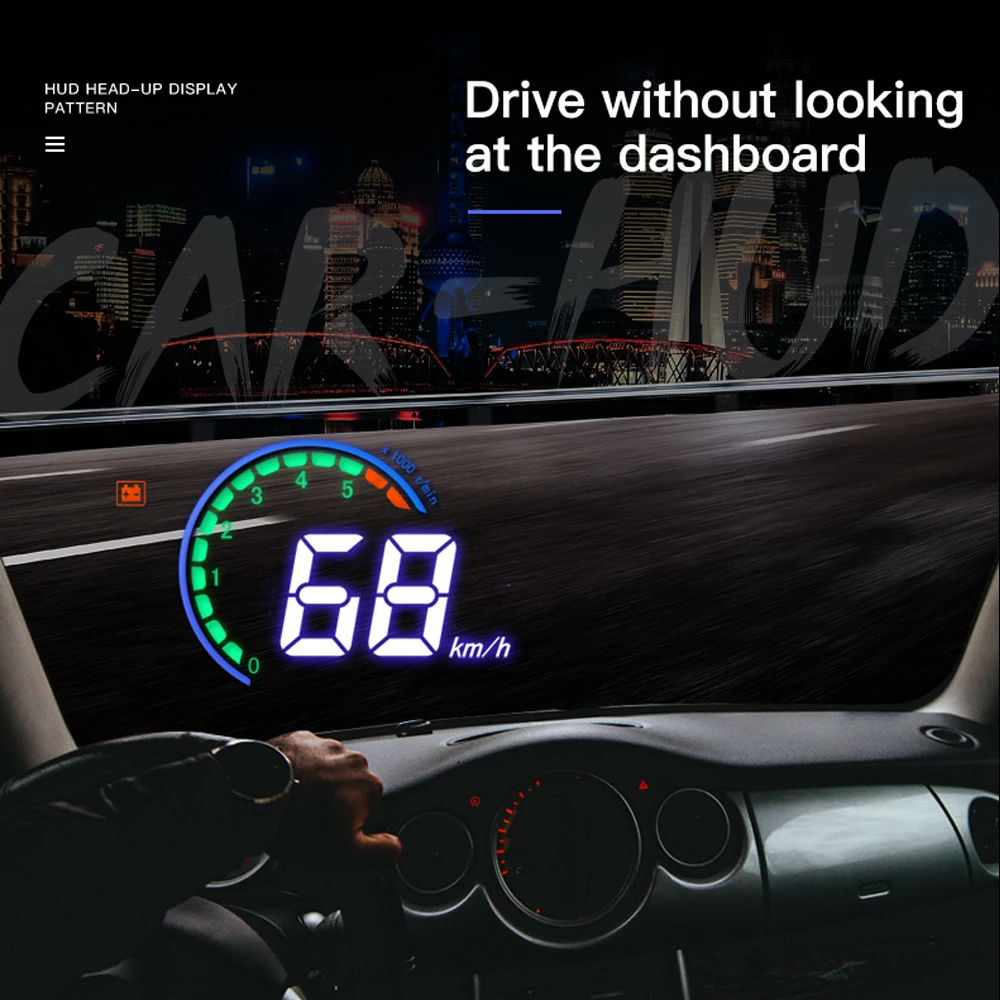 KWHUD Head Up Display OBD2 Car Gauge tachimetro RPM contagiri voltmetro misuratore di temperatura dell\'acqua per auto a benzina 2008-2024