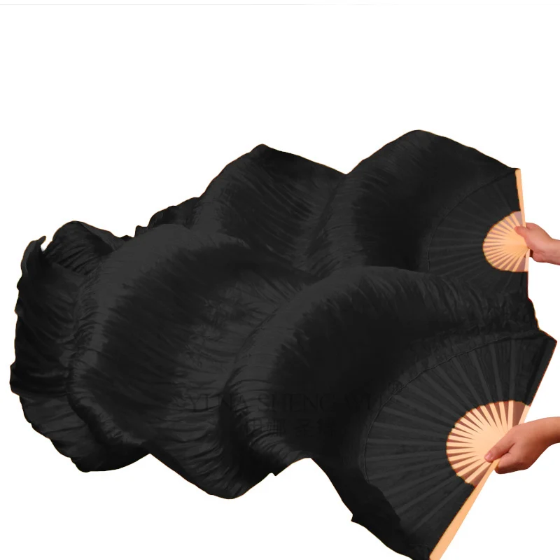 100% Natural Silk Fans Rayon Silk Fans Belly Dance Fans 1pc Left or Right Hand Black Color Belly Dancing Fans 180*90cm Handmade