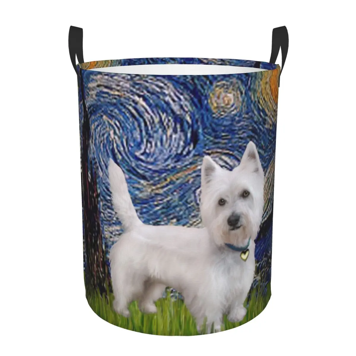 Starry Night West Highland Terrier Laundry Hamper Large Clothes Storage Basket Westie Dog Van Gogh Art Toys for Boy Girl