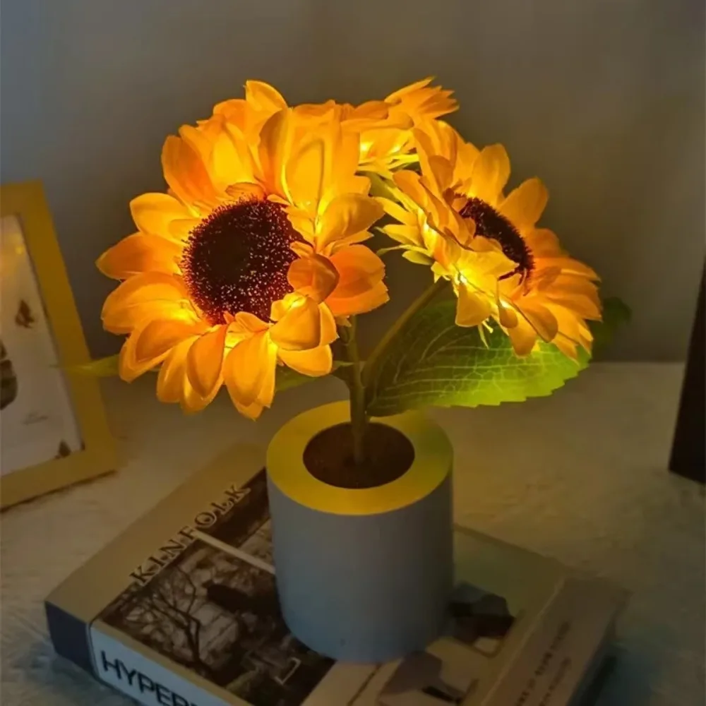 Sunflower Night Lights Rechargeable LED Lamp for Bedside Table Desktop Bedroom Decor Warm Ambient Lighting Decorations