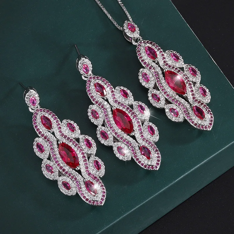 

copper gold-plated vintage jewelry for , red corundum hand- with diamonds, women's set, main stone 5*9