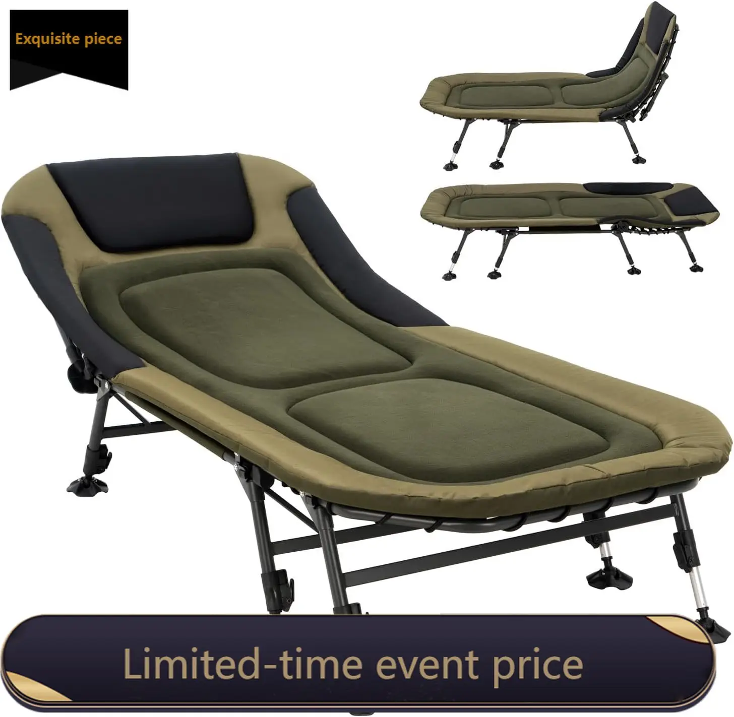 

Зеленая раскладная кровать-раскладушка XL с матрасом, увеличенная кровать, сумка для переноски, регулируемое кресло-шезлонг, портативный уличный лежак