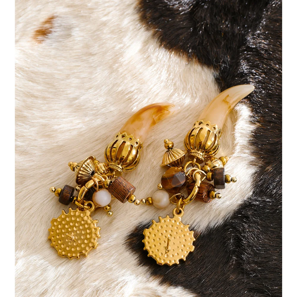 Yhpup خمر الأزياء الفولاذ المقاوم للصدأ الخشب الراتنج القرن قطرة سحر الأقراط أزياء مميزة اليدوية فرنسا أوروبا المجوهرات