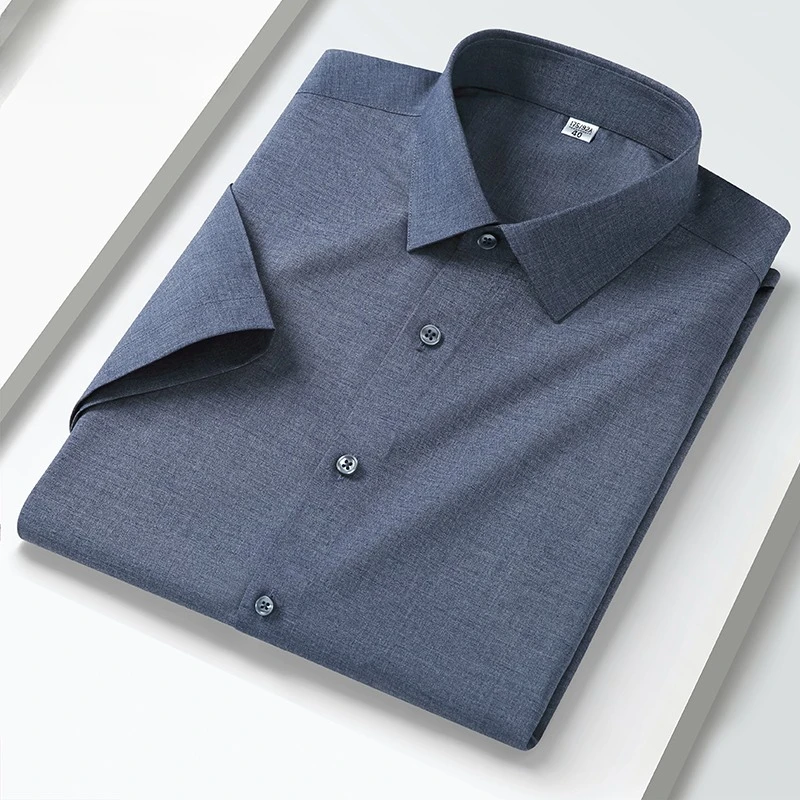 Hight qulity summer Linen short shirts for men slim fit formal shirt soft ModaL anti-wrinkle solid color office designer clothes