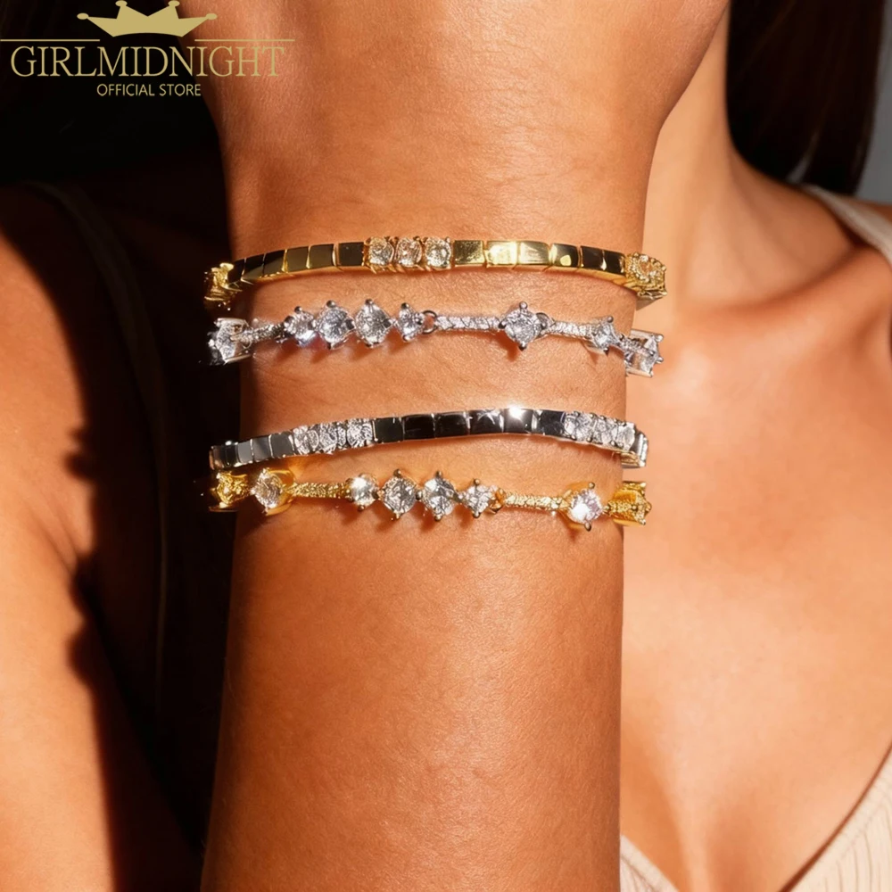 2025 neue klassische hochglanzpolierte Mikropflaster 5A Zirkonia CZ funkelnde Tenniskette Armband Mode Frauen Schmuck