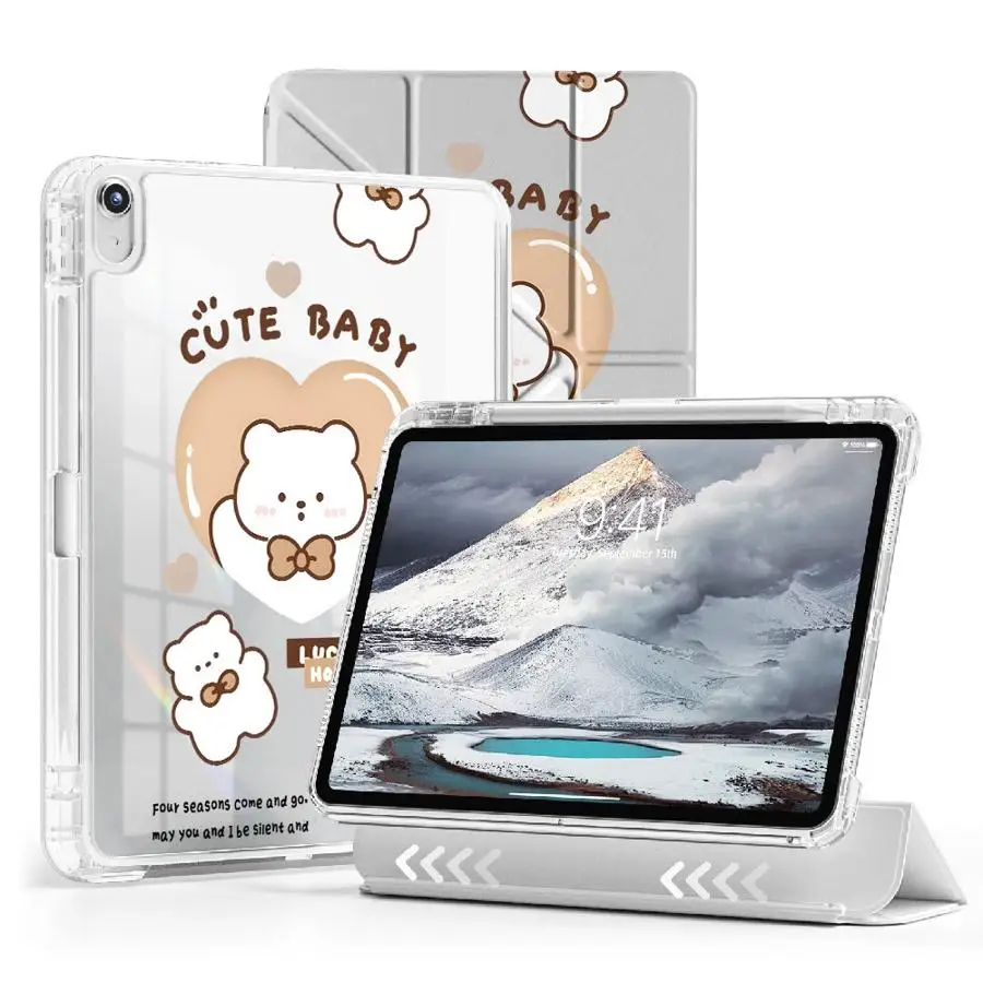 

Чехол для планшета с мультяшным медведем для iPad Pro 2025 Air 4 5 M3 M2 M4 11 дюймов Mini 6 7 11th 10th 9th 8th 7th 12.9 дюймов, чехол-подставка Y-Fold