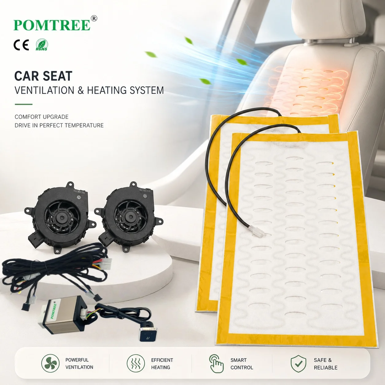 Universal Built-in Car Seat Ventilation Cooling And Heating Kit Fit 1 Seat,Including Black/White Heating Pad & 3-Level Switch