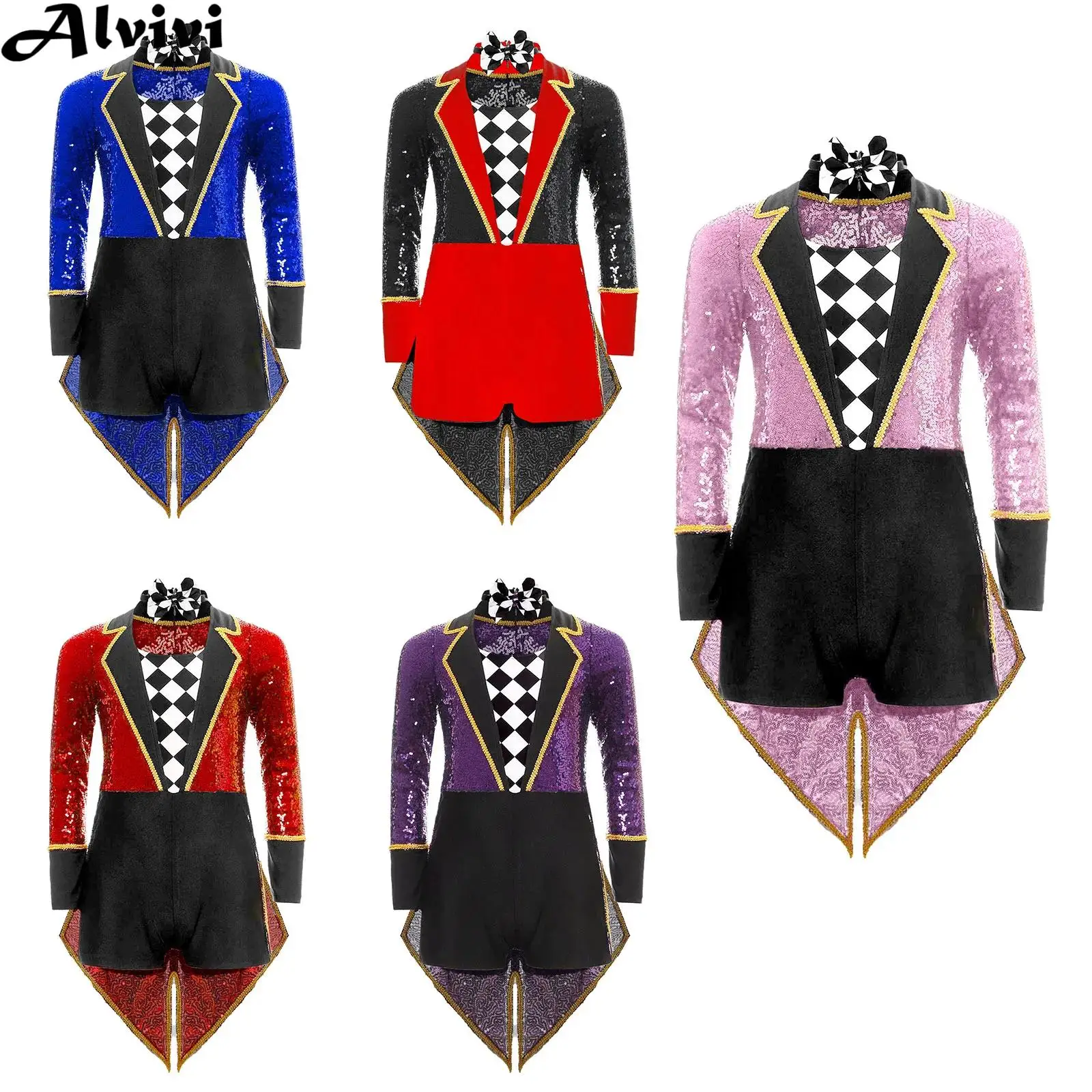 

Детский карнавальный костюм унисекс на Хэллоуин, цирковой манеж, волшебник, шоумен, карнавальный костюм с длинными рукавами и блестками, галстук-бабочка, фрак, боди