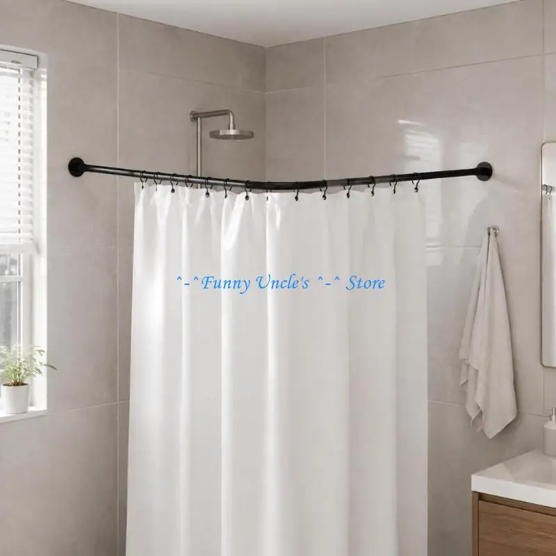 E7CD Shower Curtain Rod with 201 Steel Body, Flat End Plates and Telescoping Tension-Mount Structure for Bathroom Use