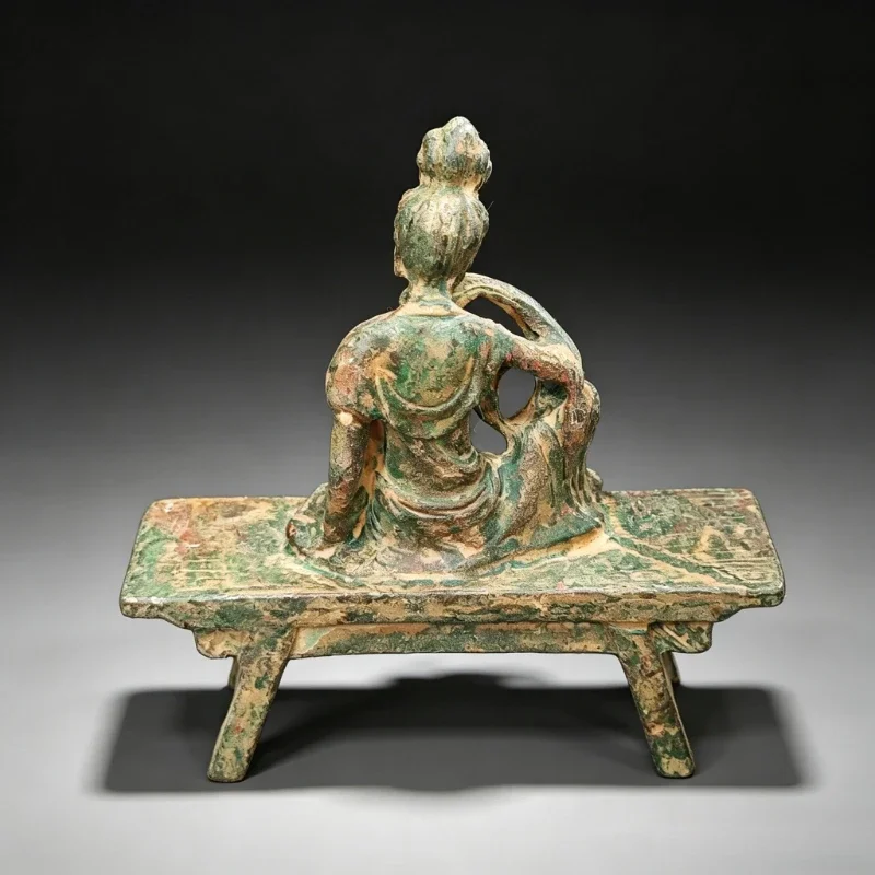 Antique Bench Sitting Guanyin Buddha Statue Tibetan Buddhism Kwan‑Yin Figurine Buddhism Home Altar Worship Decor