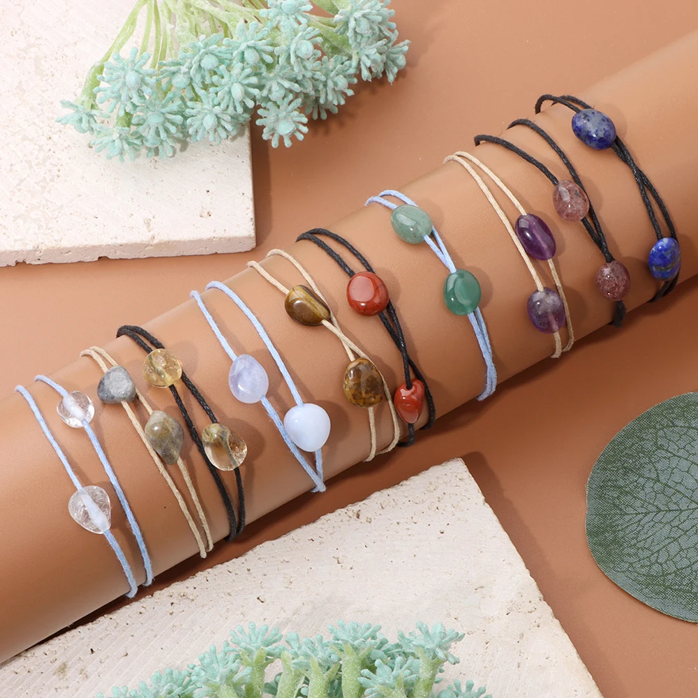 Natural Irregular Stone Bracelets Amethysts Lapis Lazuli Aventurine Charm Beads Bracelet Healing Reiki Bracelets for Women Men