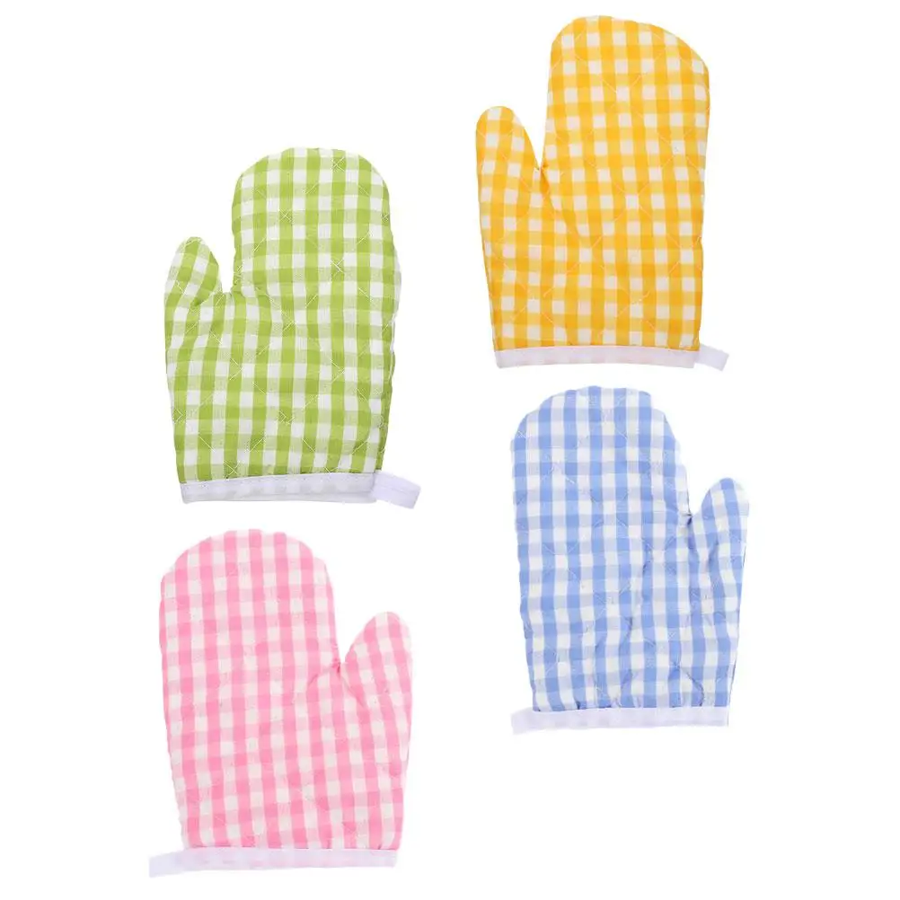 

4 Pcs Kids Oven Mitts Heat Resistant Gloves Small Mitten Child Kitchenware Baking Cooking Hot Mitts Protective Gloves
