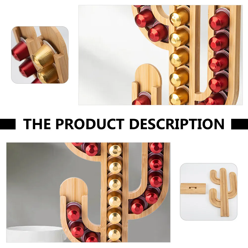 Coffee Pod Display Stand Organizer Bamboo Cactus Shape Detachable Base Large Capacity Tabletop Holder Office Kitchen