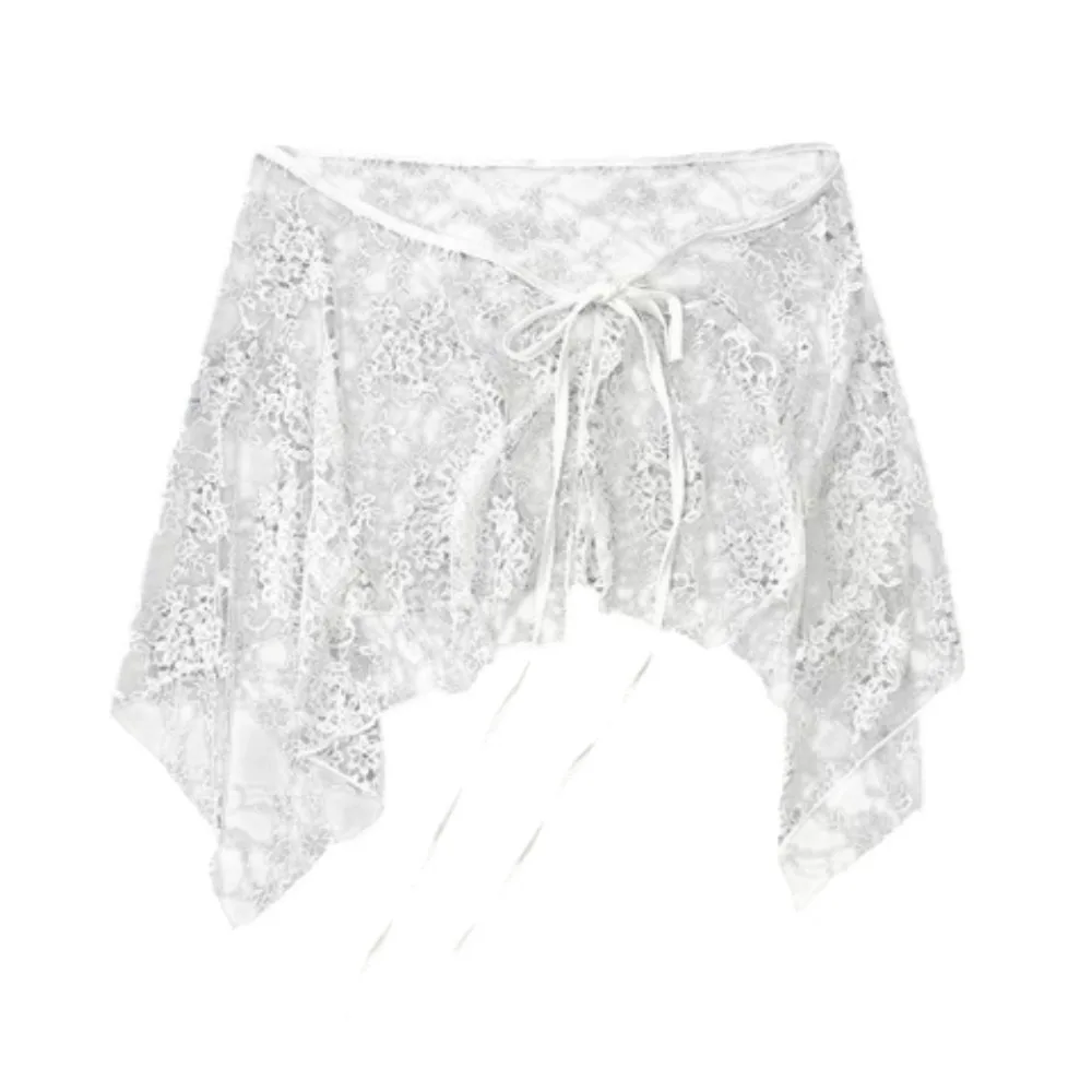 

French Lacing Lace Mini Skirt Embroidery Y2K Streetwear Ruched Skirts Harajuku Irregular Hemline Apron Wrap Skirt