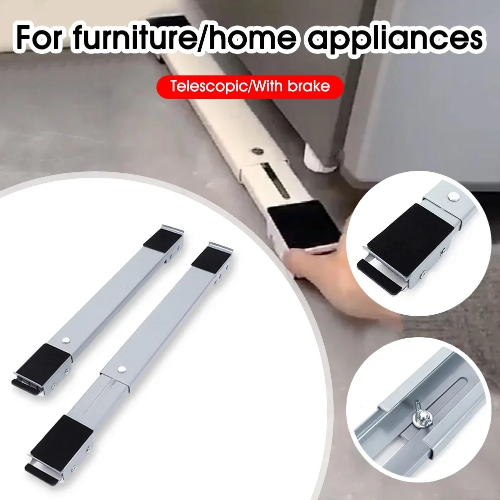 1Pair Heavy Duty Telescopic Appliance Roller Washing Machine Refridgerator Freezer Mover Wheel 300kg Load with Brake