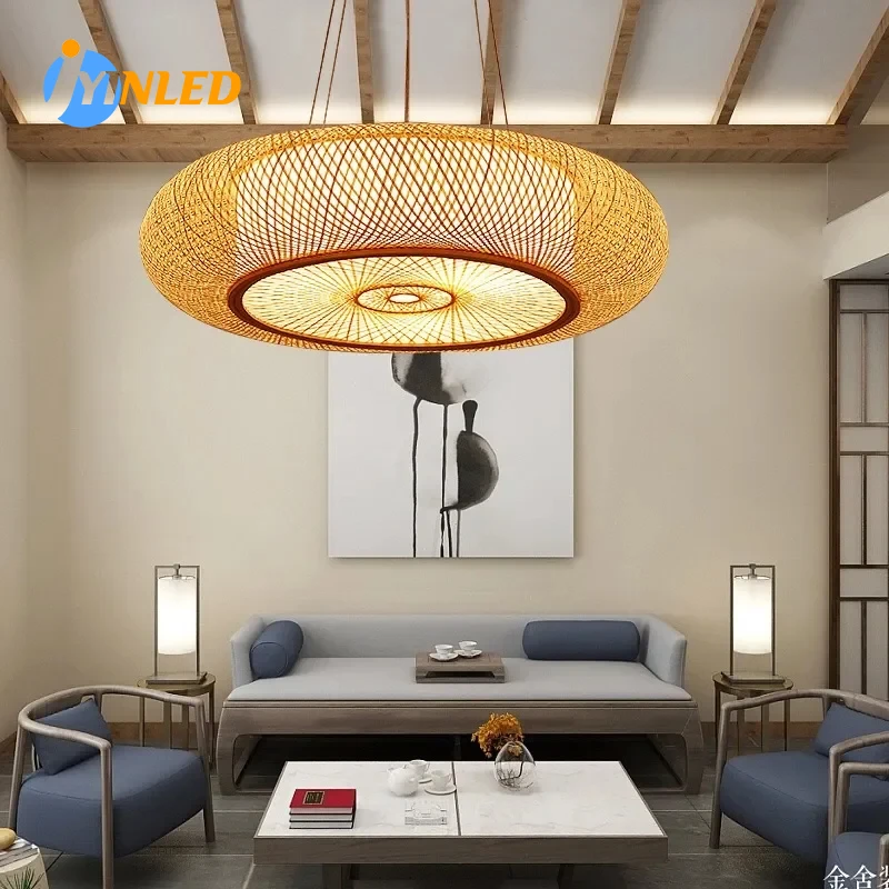 40/50/60/80cm Bamboo Pendant Lights Room Decor Chinese Style Hanging Light Bedroom Kitchen Restaurant Chandeliers Suspen Lamps