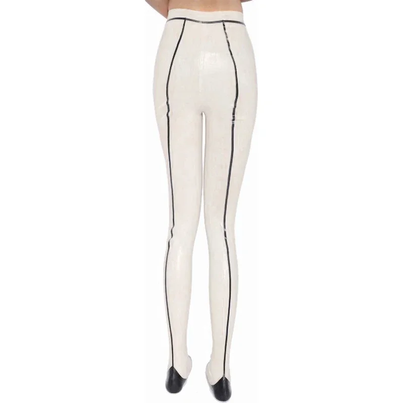 Long Sexy Latex Leggings White with Black Rubber Pants Trousers Socks for Women