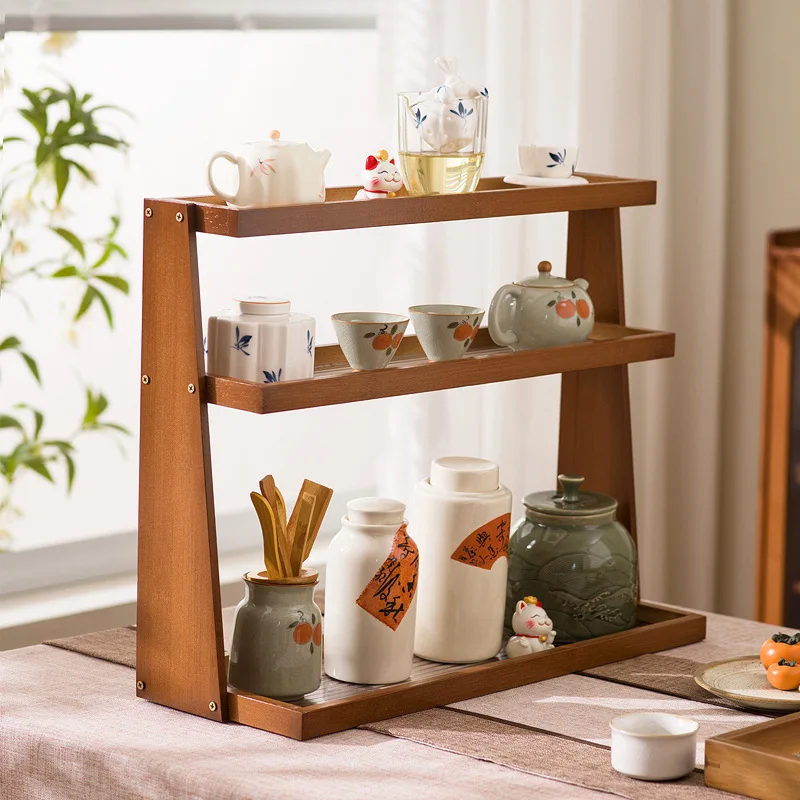 

Desktop cup holder Bogu frame tea room tea set purple clay pot display shelf multi-layer ornament display shelf on the table