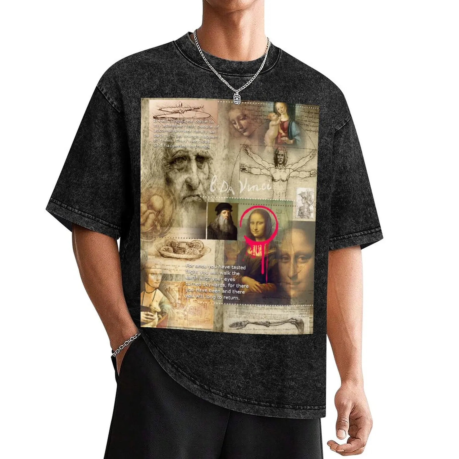 Camiseta con estampado de leonardo da vinci para hombre, camisetas de baloncesto de talla grande, ropa estética, paquete